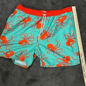 Boden Swim Trunks Mens L Teal Orange Octopus Print Drawstring Shorts‎ Mesh Lined